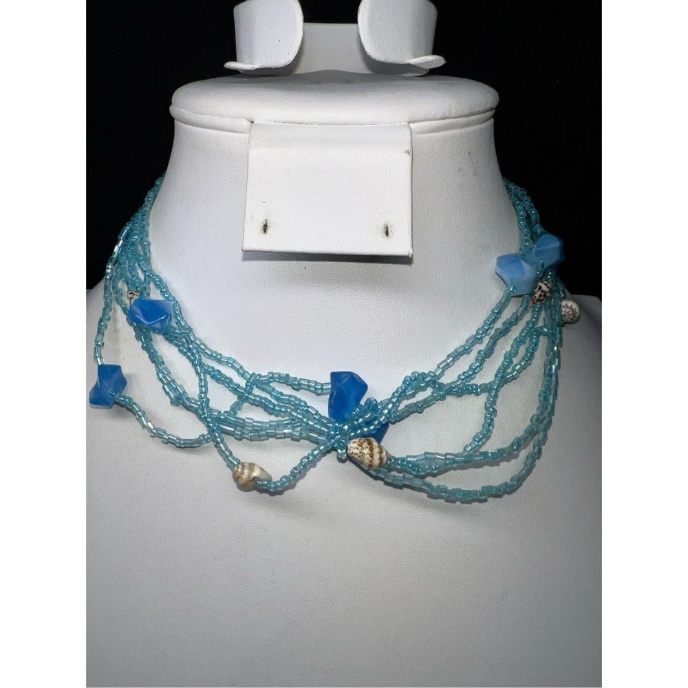 Mermaid Multi Strand Seed Bead, Crystal and Shell Statement Necklace